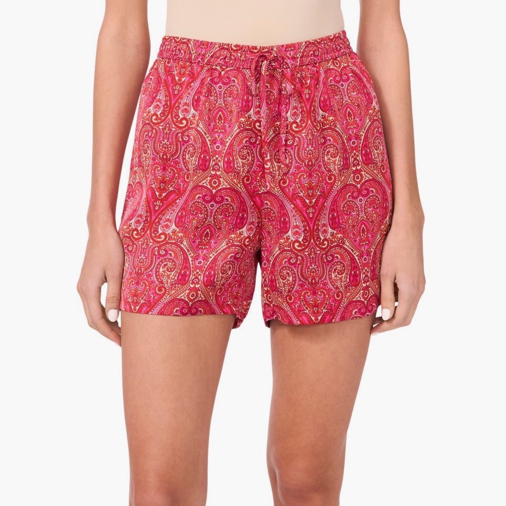Halogen Women's High Waist Red Paisley Shorts